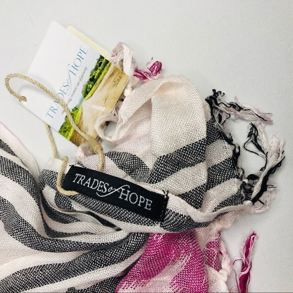 Trades of Hope Destination Wrap Scarf – Pink Ikat Shawl - Picture 6 of 10